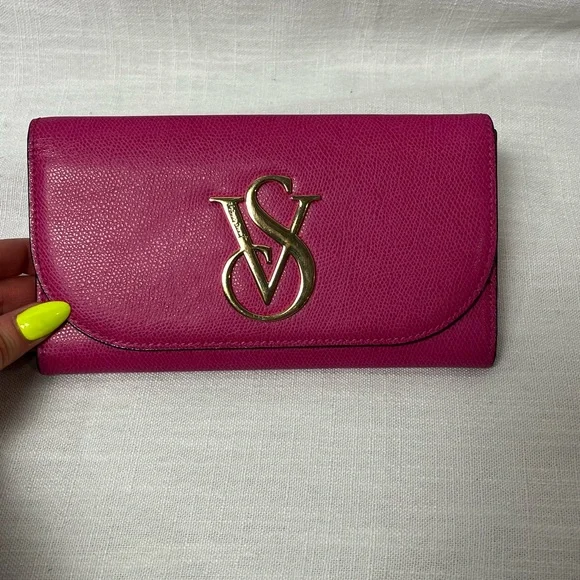 Y2K vintage Victoria's Secret Pink Clutch / Leather Long Wallet Gold Hardware - Picture 6 of 11
